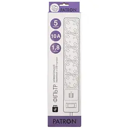 Мережевий фільтр живлення Patron 1.8m + 2 USB 2.0, 2.1A, 5 роз. White (EXT-PN-SP-52-USB-W) - мініатюра 2
