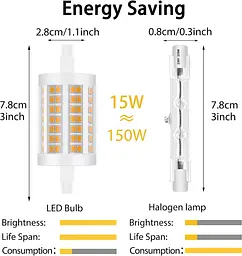 Світлодіодні лампи DoRight 15W R7s 78 мм J78 Dimmable LED Flood Light J Type Double Base Linear Effect Warm White 3000K - мініатюра 3