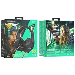 Навушники накладні Borofone Bo106 ігрові з вушками та LED підсвічуванням elf cat - мініатюра 3
