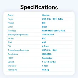 Кабель Vention USB Type C-HDMI V 2.0 2 м (CRIBH) - мініатюра 12