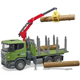 Трактор Bruder лісовоз Scania з краном та колодами, 1:16 (03524) - мініатюра 4