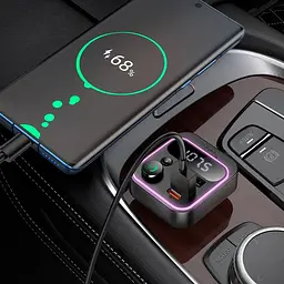 Автомобильный адаптер HOCO Tiger car BT FM transmitter E85 2USB/1Type-C, 20W/3A, PD/QC - миниатюра 2