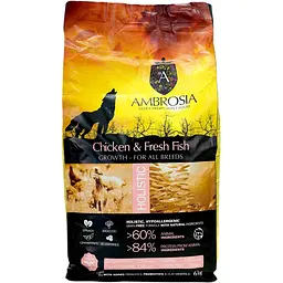 Уцінка. Сухий корм Ambrosia Grain Free для цуценят усіх порід з куркою та свіжою рибою 6 кг 06.12.26