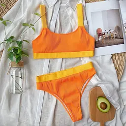 Купальник жіночий роздільний з топом в рубчик 5021-orange-L помаранчевий