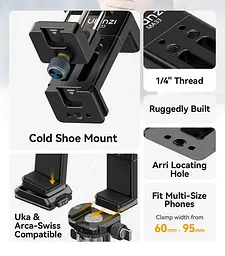 Тримач для телефону Ulanzi MA33 Arca Swiss Phone Mount (MA33 M022) Чорний - мініатюра 5