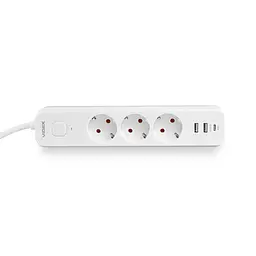 Мережевий подовжувач VIDEX ONCORD з/з 3п 3м (3x1.5мм) 2.4А 2USB+USB-C з кнопкою White VIDEX (27693-000) - мініатюра 5