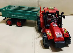 Іграшковий пластиковий трактор з причепом та тваринами Farm Tractor Hot power (077871) Червоний із зеленим - мініатюра 5