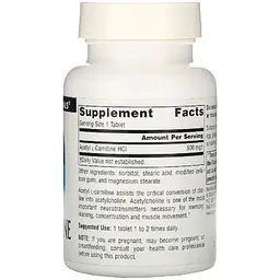 Амінокислоти Source Naturals Acetyl L-Carnitine 500 мг 60 таблеток - мініатюра 2