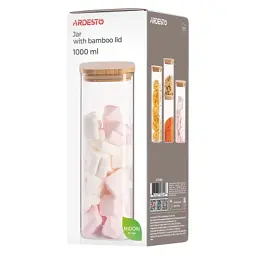 Ємність для сипучих продуктів Ardesto Midori 1000мл, скло, бамбук, квадратна, прозорий (AR1310BBS) - мініатюра 4