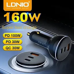 Зарядний пристрій для авто Ldnio c102 160 W 2 USB-С + 1 USB-A 3 port car charger адаптер швидкого заряджання - мініатюра 3