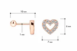 Сережка для хеліксу з червоного золота Золоте серце (з40104) - мініатюра 3