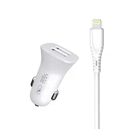 Автомобільний зарядний пристрій SkyDolphin SZ09L (2USB, 3.4A) Білий (AZP-000108) + кабель Lightning