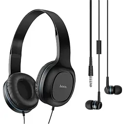 Пара навушників накладні та вакуумні Hoco Enlighten W24, 3.5mm, 1.2m, black-blue - мініатюра 2