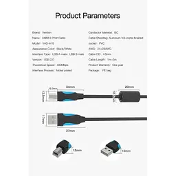 Кабель для принтера Vention USB 2.0 AM/BM 1.0m black (VAS-A16-B100) - мініатюра 8