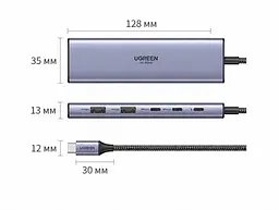 Док-станція UGREEN CM500 USB-хаб підключення до комп’ютера USB-C USB4 2 USB-A та 2 USB-C лише для даних USB 3.2 Gen2 до 10 Гбіт/с спільно для всіх портів даних відеовихід HDMI 2.1 до 8K 60 Гц для HDMI потрібен відеосигнал DisplayPort через порт комп’ютера вхід живлення USB-C PD 3.0 100 Вт із заряджанням ноутбука до 95 Вт заряджання лише для ноутбуків із прийманням живлення USB-C PD для максимальної потужності заряджання потрібен зарядний пристрій PD 100 Вт вбудований кабель 20 см космічний сірий (25102) - мініатюра 5