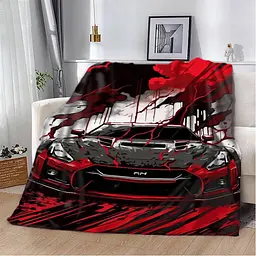 Плед плюшевий на подарунок 3D Nissan GTR швидкість та адреналін 160х200 см