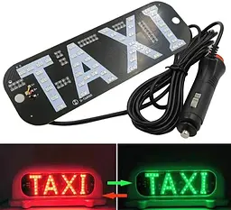LED Табличка TAXI 12V Двоколірна Червоний Зелений 19 x 6 см (Прикурювач Присоски)