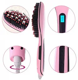 Електрична щітка-випрямляч Fast Hair Straightener HQT-906 Фен-щітка для випрямлення та укладки волосся з LED дисплеєм та - мініатюра 3