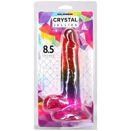 Фалоімітатор Doc Johnson Crystal Jellies Realistic 8.5 Inch з мошонкою, Rainbow - мініатюра 5