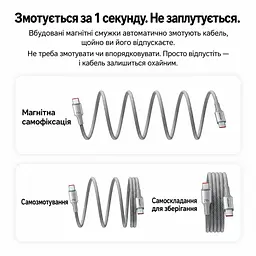 Кабель Vention TSAJF магнітний USB-C - USB-C PD 3.1 240 Вт 1 м титаново-золотий (TSAJF) - мініатюра 2