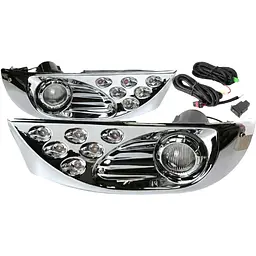 LED Протитуманні фари для Toyota Prado FJ120 2003-2009 H3 12V 55W FOG+DRL з проводкою Комплект (TY-085E-W 2в1 Сhromе)