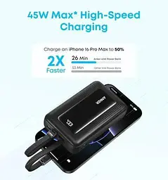 Повербанк Anker з вбудованими кабелям A125M 20000 mAh 45W з LED дисплеєм та швидкою і наскрізною зарядкою для ноутбука та роутера - мініатюра 3