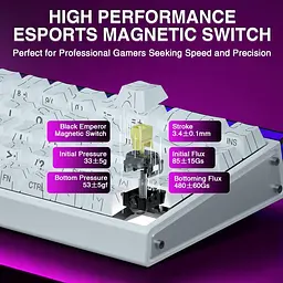 Магнітна клавіатура AULA HERO 68 HE / 60% / Дротове підключення / Meteor Magnetic Switch / White Lines - мініатюра 5