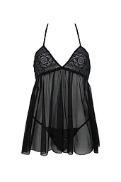 Пеньюар Passion KERRIA CHEMISE black, L/XL, мереживний верх, трусики в комплекті - мініатюра 3