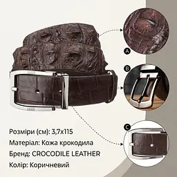Ремінь чоловічий з натуральної шкіри крокодила коричневий CROCODILE LEATHER 18178 100 см - мініатюра 3