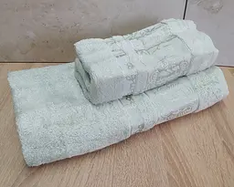 Набір турецьких бамбукових махрових рушників Cestepe 50х90+70х140 Bamboo Floral Green - мініатюра 2