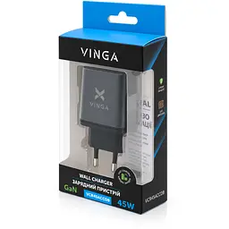 Зарядний пристрій Vinga 2xUSB-C + USB-A Display 45W (VCR45ACCDB) - мініатюра 10