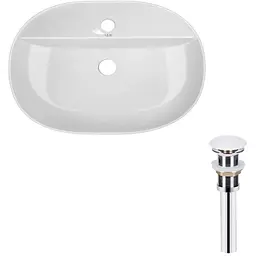 Умивальник Qtap Scorpio накладний овальний 610x400x120 мм White + донний клапан PU02, Білий