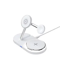 Настільна бездротова док станція 3в1, H101, біла, підтримка MagSafe, підходить для iPhone, AirPods та Apple Watch, універсальний зарядний пристрій для телефону, навушників та годинників, швидка бездротова зарядка, ArmorStandart (ARM78102)
