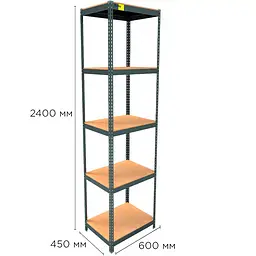 Металевий стелаж Emby Light Series (розмір 2400х600x300мм) 5 полиць ДСП до 100кг Чорний - мініатюра 2