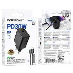 Мережевий зарядний пристрійBorofone BA97A Ilustre single-port PD30W charger with digital display set (C to iP) - мініатюра 2