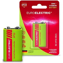 Батарейка сольова EUROELECTRIC 6F22 1шт 9V blister