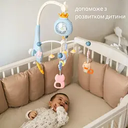 Мобіль на ліжечко з пультом, дитяча карусель для новонароджених немовлят мобілі 2 в 1 з таймером Пингвинчик, колискові та звуки (368-6B) блакитний - мініатюра 8