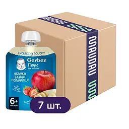 Фруктове пюре Gerber Яблуко Банан Полуниця 630 г (7 шт. х 90 г)