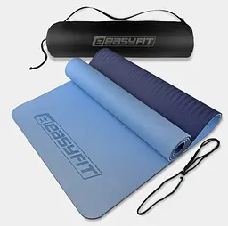 Килимок для йоги та фітнесу EasyFit TPE+TC 6 мм двошаровий, блакитний-синій + Чохол (EF-1924s-LBBL)