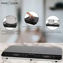 Плита індукційна 2000Вт+1500Вт на дві конфорки Profi Cook PC-DKI 1067 - мініатюра 3