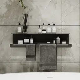 Полиця в ванну кімнату Nice & Cozy Towel shelf з тримачем для рушників чорна - мініатюра 3