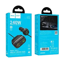 Адаптер автомобільний Hoco Rank Car charger Z59A 2USB/2TypeC/1 slot 240W cigarette lighter, PD30W/Q - мініатюра 2