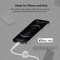 Кабель Belkin USB-C > Lightning заряджання/синхронізації 1м, Type-C, плетений, силіконовий, з ремінц teh0013624 - мініатюра 10