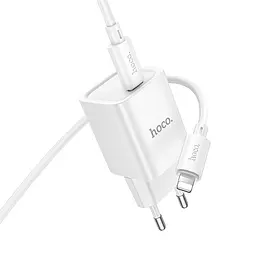 Мережевий зарядний пристрій з кабелем Hoco C148A Charm single port PD30W charger set (C to iP) (EU) білий - мініатюра 3