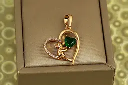 Кулон Xuping Jewelry серце коали з зеленим каменем 2,2 см золотистий