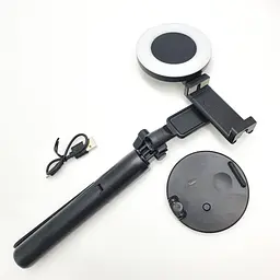 Монопод штатив для селфі Bluetooth тринога 19-70 см з LED підсвічуванням 2x8см кільця LIVE BRACKET J861 чорний