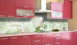 Вініловий кухонний фартух Птахи в саду наклейка для кухні ПВХ квіти Зелений 60х300 см Happy Pocket Z181429 - мініатюра 3