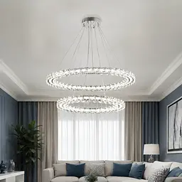 Двоярусна хромована світлодіодна люстра Splendid Ray L33152/600+800/2 LED (CR) з кришталевими кільцями 60 і 80 см - мініатюра 1
