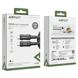 Кабель ACEFAST C4-03 Type-C to Type-C 5A, 100W, 2m, nylon, zinc connectors, чорний C4-03 - мініатюра 3