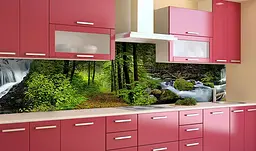 Вініловий кухонний фартух Ліс Водоспад наклейка для кухні ПВХ дерева Зелений Happy Pocket Z181857 - мініатюра 4
